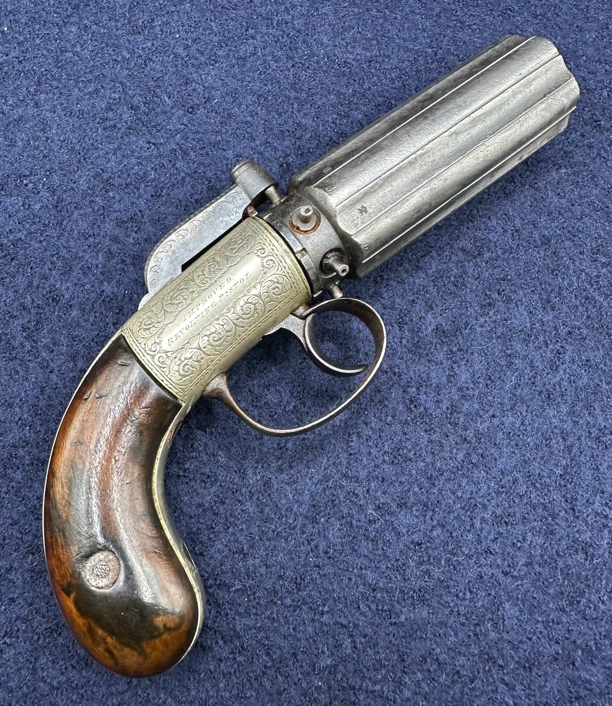Large Finely Engraved 6 Shot Pepperbox Revolver