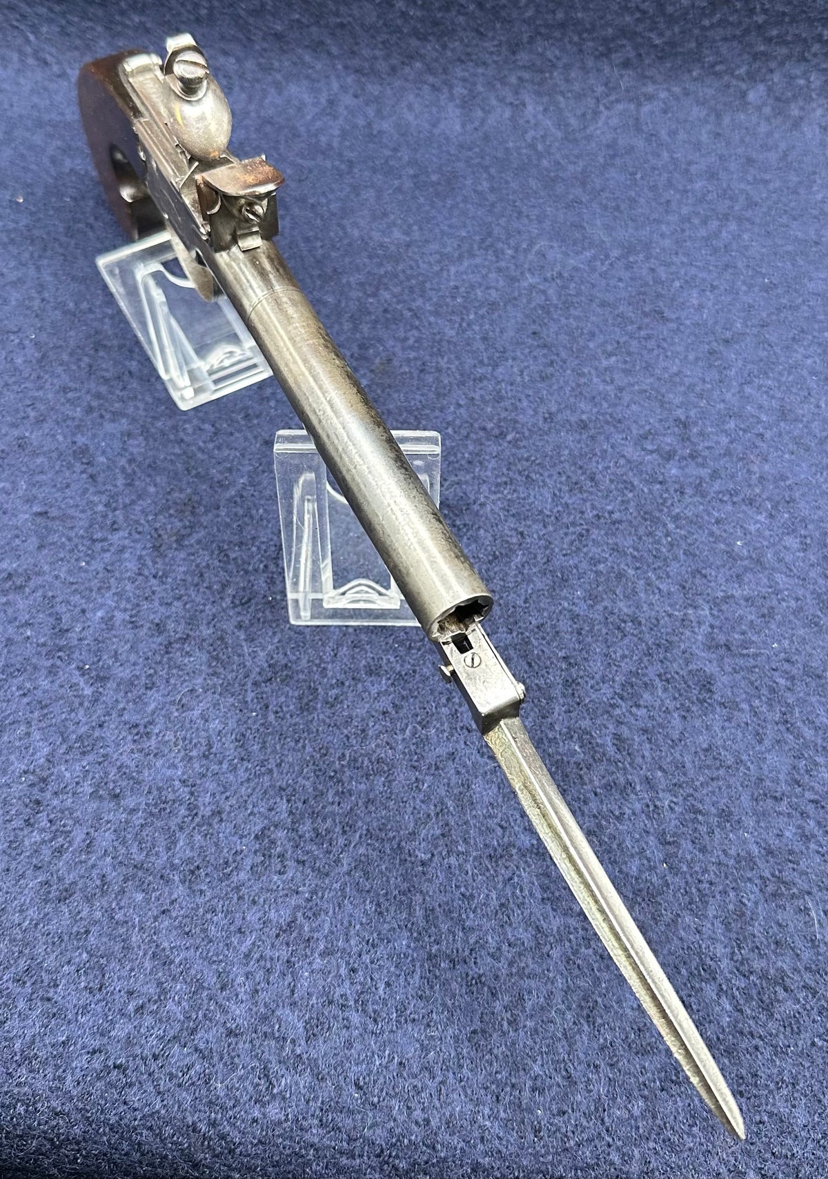 Long Barrelled Boxlock Flintlock Overcoat Pistol With Sprung Bayonet By Twigg