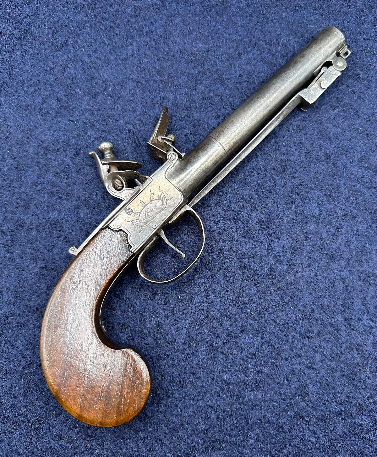 Long Barrelled Boxlock Flintlock Overcoat Pistol With Sprung Bayonet By Twigg
