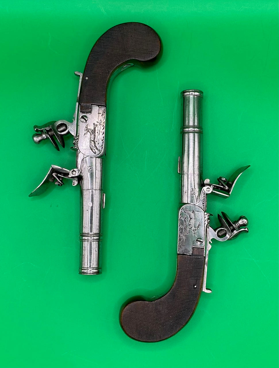 Pair of Belgian Cannon Barrel Flintlock Pocket Pistols in Fine Condition