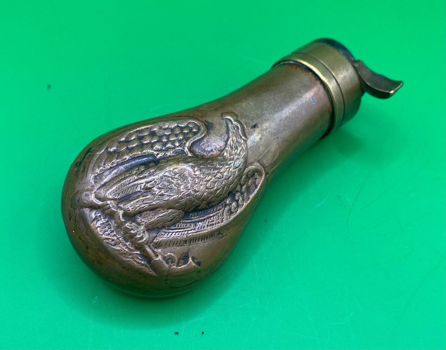 Small Colt Pistol Type Copper and Brass Powder Flask