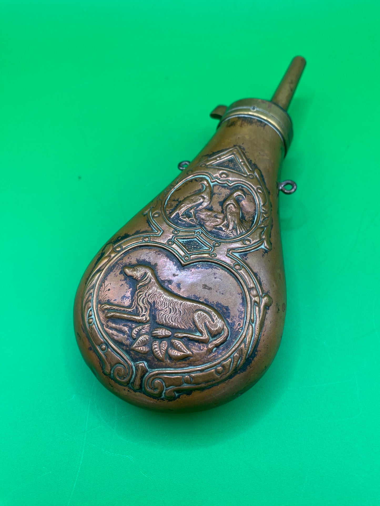 Medium Sized Pistol/Rifle Copper and Brass Powder Flask