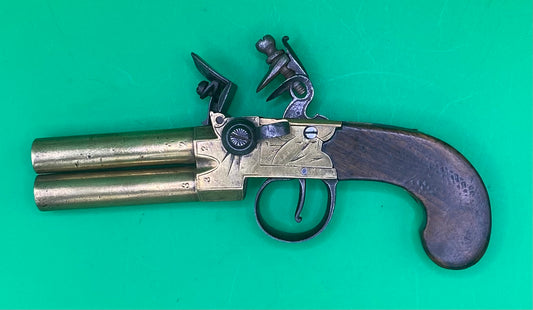 Flintlock Brass Tap Action Double Barreled Pistol