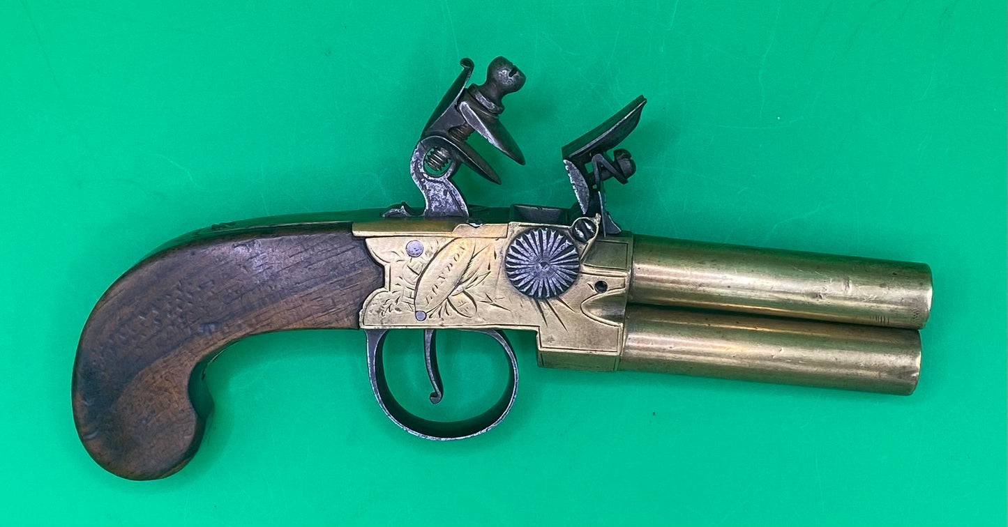 Flintlock Brass Tap Action Double Barreled Pistol