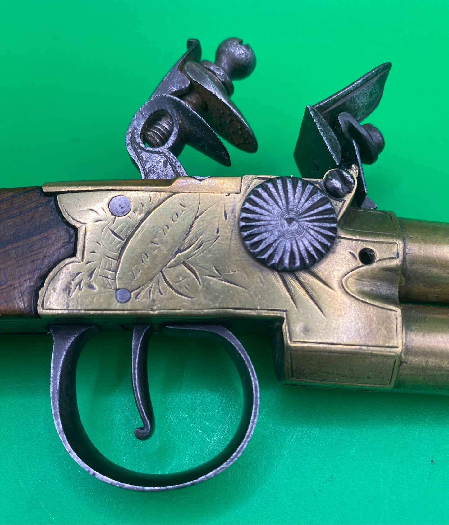 Flintlock Brass Tap Action Double Barreled Pistol