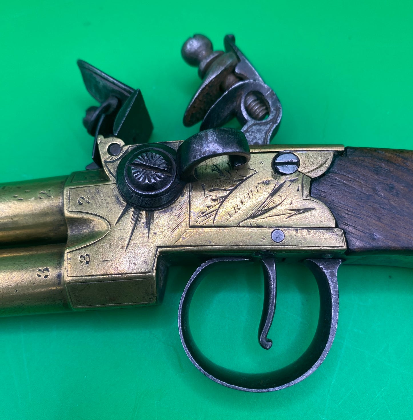 Flintlock Brass Tap Action Double Barreled Pistol