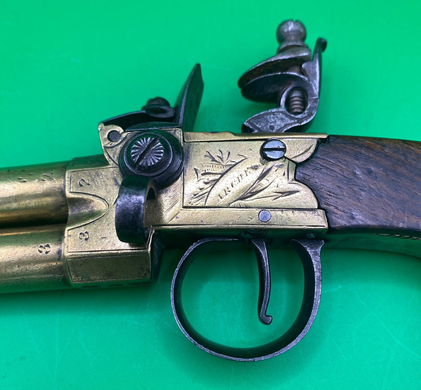 Flintlock Brass Tap Action Double Barreled Pistol