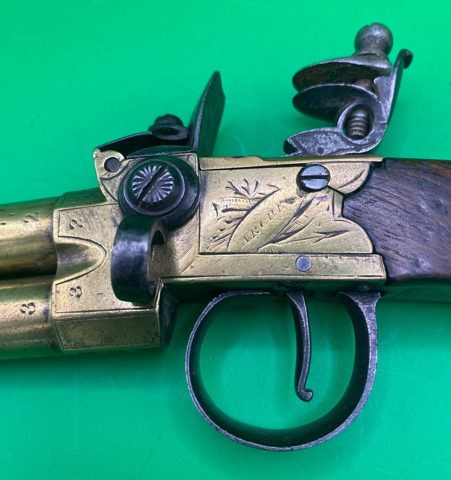 Flintlock Brass Tap Action Double Barreled Pistol