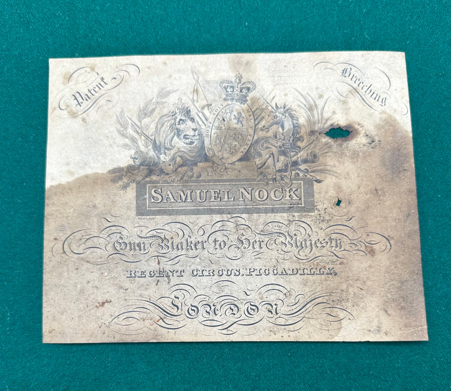 19th Century Trade Label For Samuel Nock