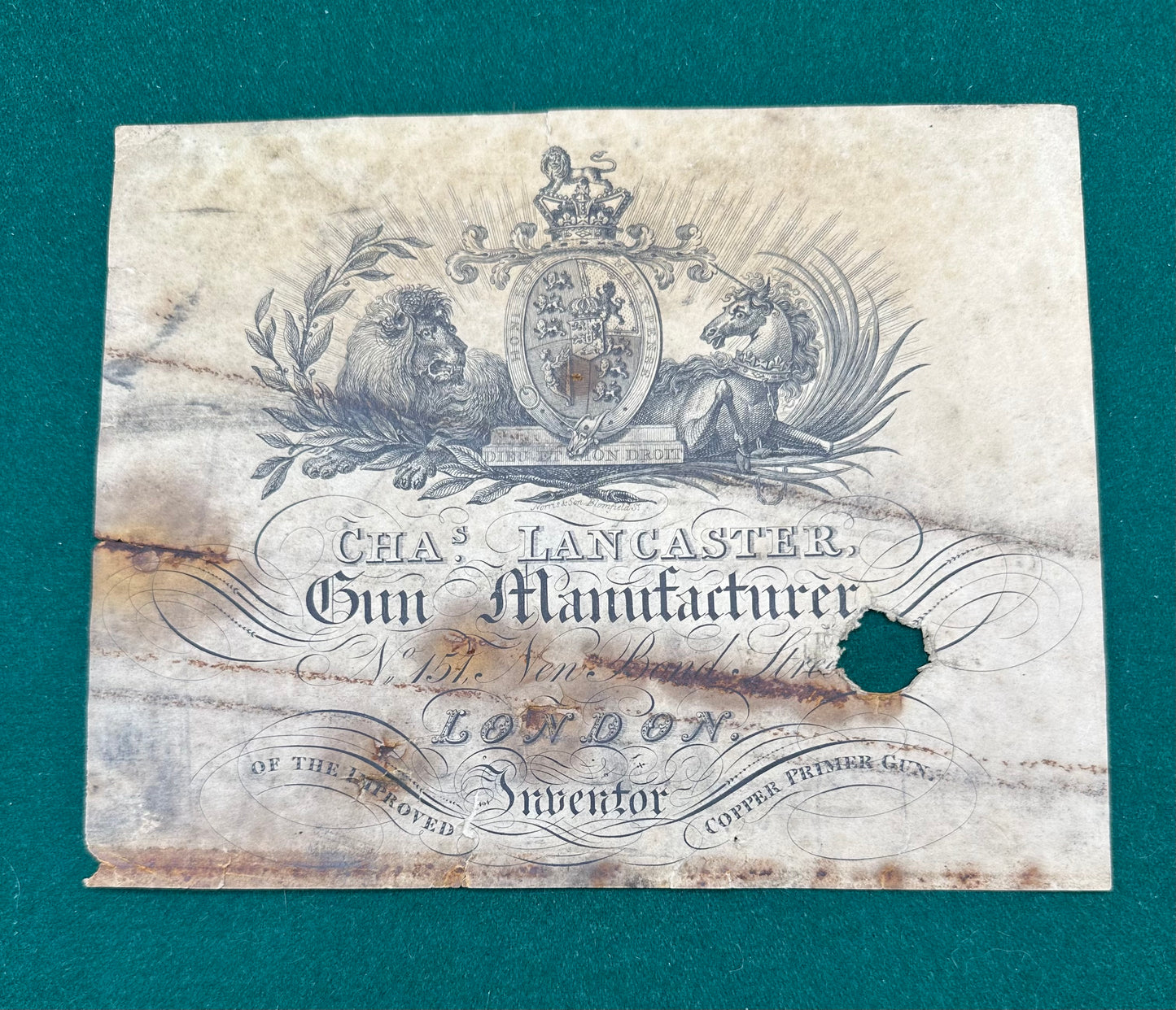 19th Century Trade Label For Charles Lancaster