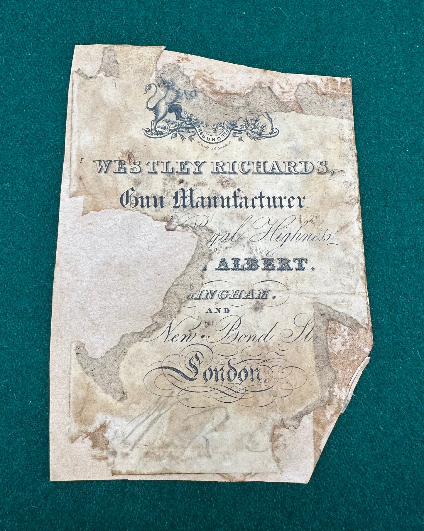 One 19th Century Plus One Copy Trade Label For Westley Richards